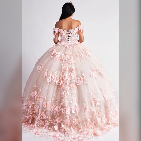 Dresses & Skirts - 3D flower champagne & blush pink wedding dress, princess prom dress or ball gown